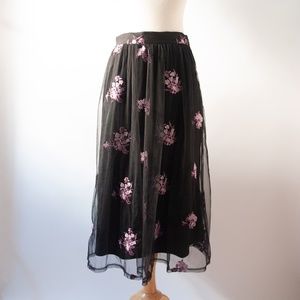 Who What Wear Embroidered Floral Tulle Midi Skirt